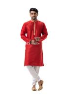 Red Color Silk Punjabi With Contrast Color Border Neck Design Punjabi (NS83) Red Color Silk Punjabi With Contrast Color Border Neck Design Punjabi (NS83)